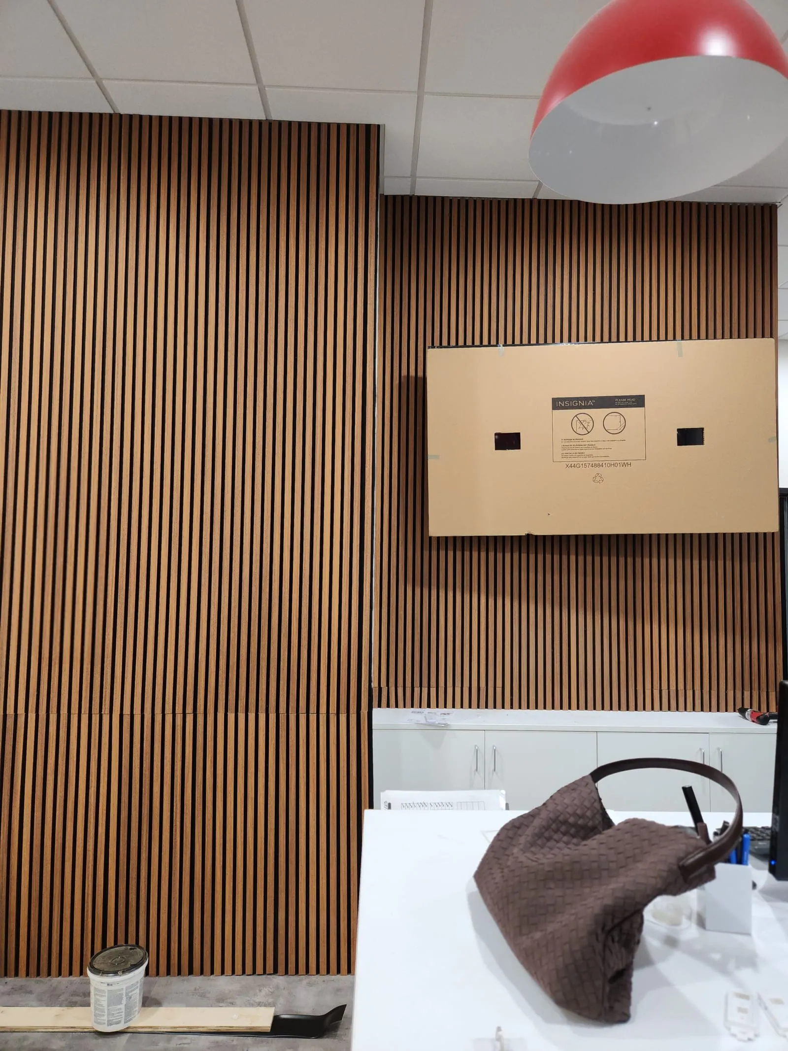Finished PalmPro wood accent wall installation